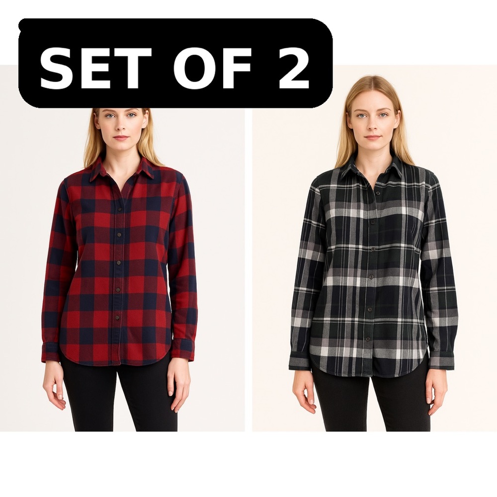 Women's Plaid Flannel Shirt Set - Red and Black